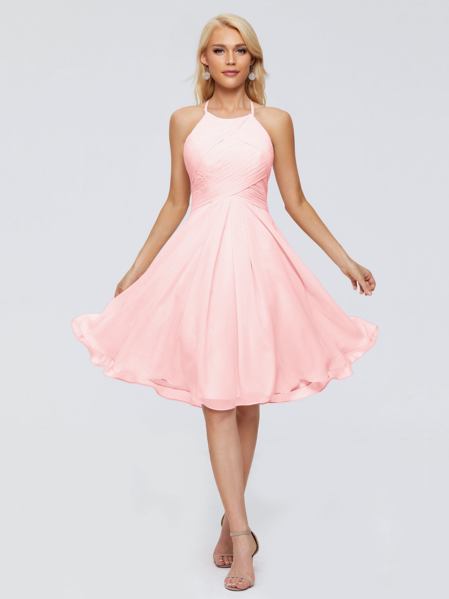 Molly Halter Knee Length Chiffon Bridesmaid Dresses With Pockets