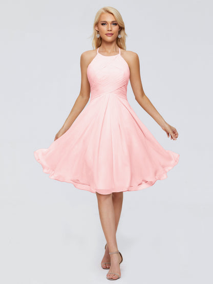Molly Halter Knee Length Chiffon Bridesmaid Dresses With Pockets