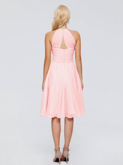 Molly Halter Knee Length Chiffon Bridesmaid Dresses With Pockets