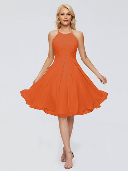 Molly Halter Knee Length Chiffon Bridesmaid Dresses With Pockets