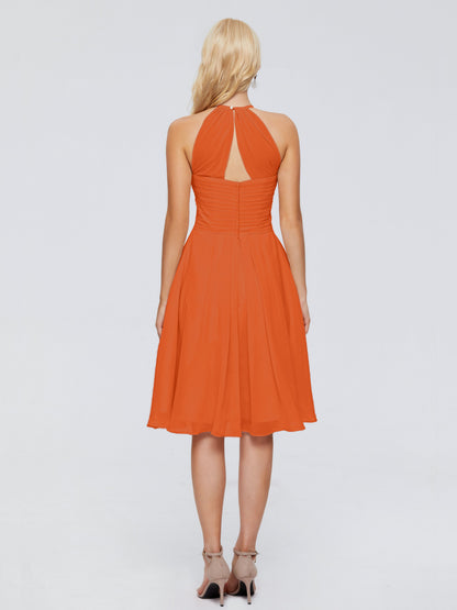 Molly Halter Knee Length Chiffon Bridesmaid Dresses With Pockets