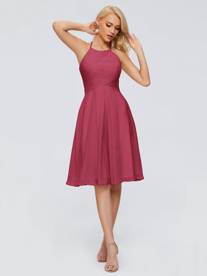 Molly Halter Knee Length Chiffon Bridesmaid Dresses With Pockets