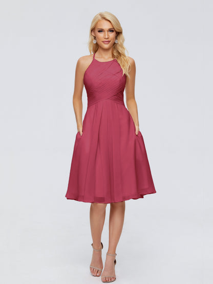 Molly Halter Knee Length Chiffon Bridesmaid Dresses With Pockets