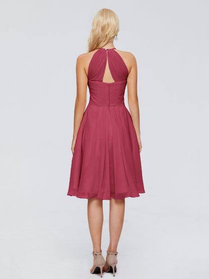 Molly Halter Knee Length Chiffon Bridesmaid Dresses With Pockets
