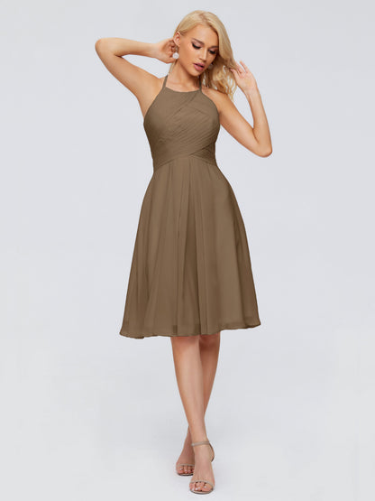 Molly Halter Knee Length Chiffon Bridesmaid Dresses With Pockets
