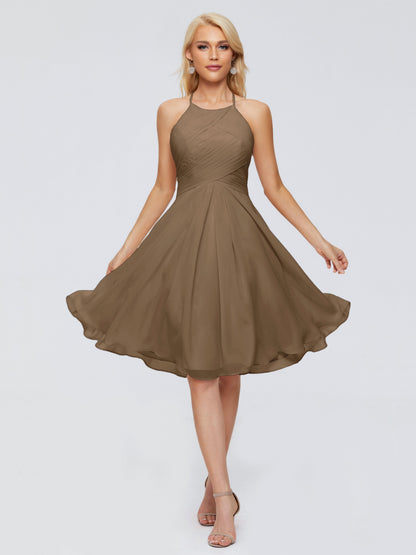 Molly Halter Knee Length Chiffon Bridesmaid Dresses With Pockets