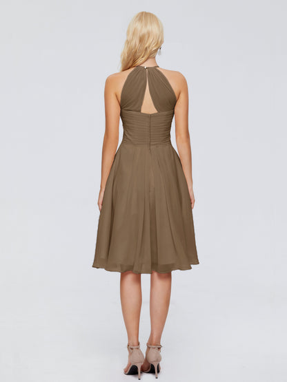 Molly Halter Knee Length Chiffon Bridesmaid Dresses With Pockets