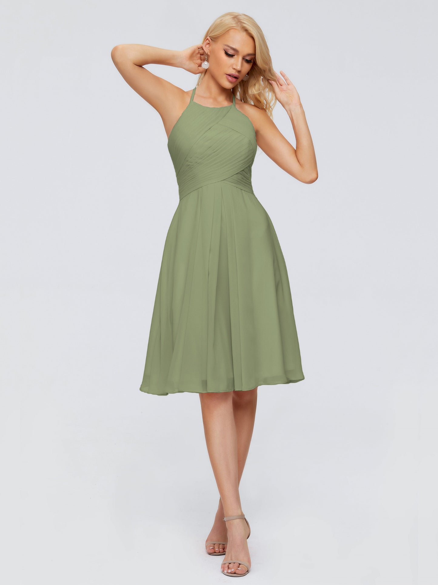 Molly Halter Knee Length Chiffon Bridesmaid Dresses With Pockets