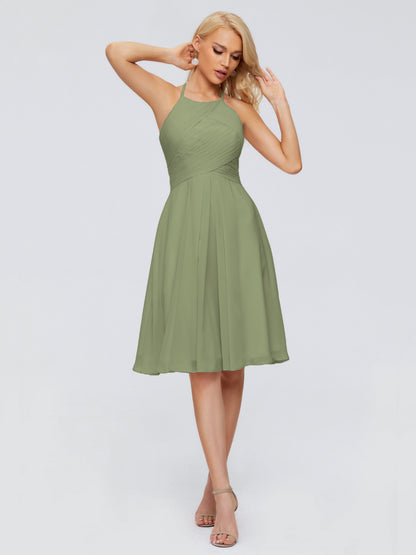 Molly Halter Knee Length Chiffon Bridesmaid Dresses With Pockets