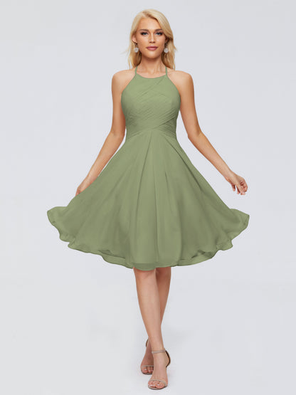 Molly Halter Knee Length Chiffon Bridesmaid Dresses With Pockets