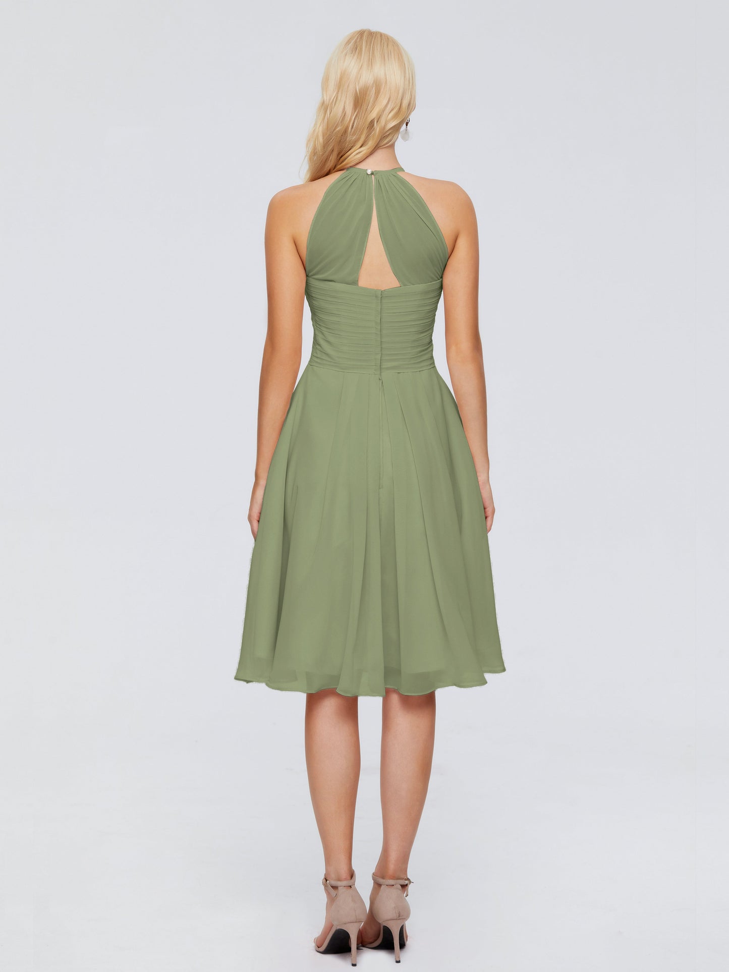 Molly Halter Knee Length Chiffon Bridesmaid Dresses With Pockets