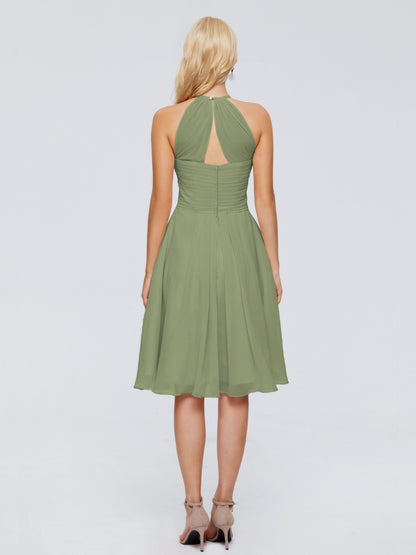 Molly Halter Knee Length Chiffon Bridesmaid Dresses With Pockets