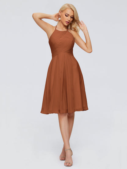 Molly Halter Knee Length Chiffon Bridesmaid Dresses With Pockets