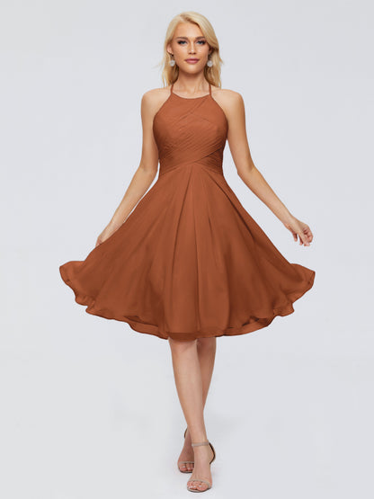 Molly Halter Knee Length Chiffon Bridesmaid Dresses With Pockets