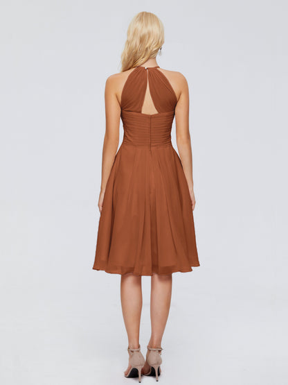Molly Halter Knee Length Chiffon Bridesmaid Dresses With Pockets