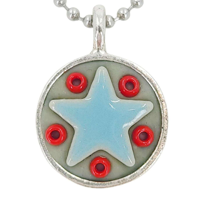 X1TR $35 - Light Blue Star - Red Beads - Star Baby Necklace