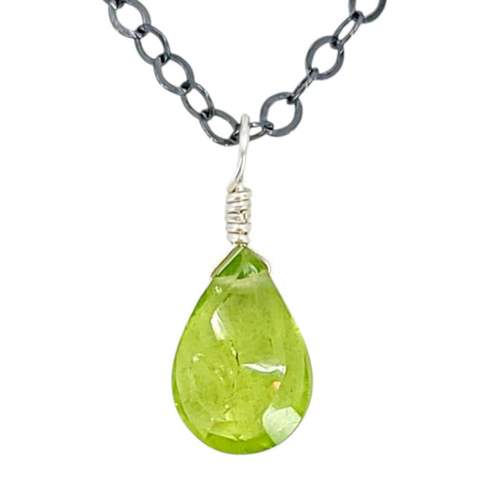Necklace - Sterling Gemstone Drop (Peridot) by Foamy Wader