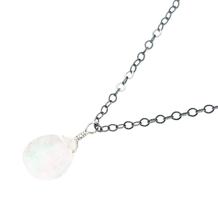 Necklace - Sterling Gemstone Drop (Rainbow Moonstone) by Foamy Wader