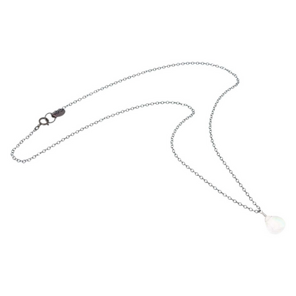Necklace - Sterling Gemstone Drop (Rainbow Moonstone) by Foamy Wader
