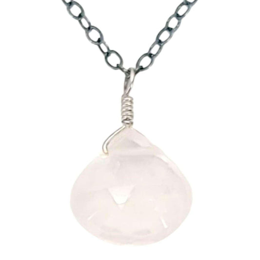 Necklace - Sterling Gemstone Drop (Rose Quartz) by Foamy Wader