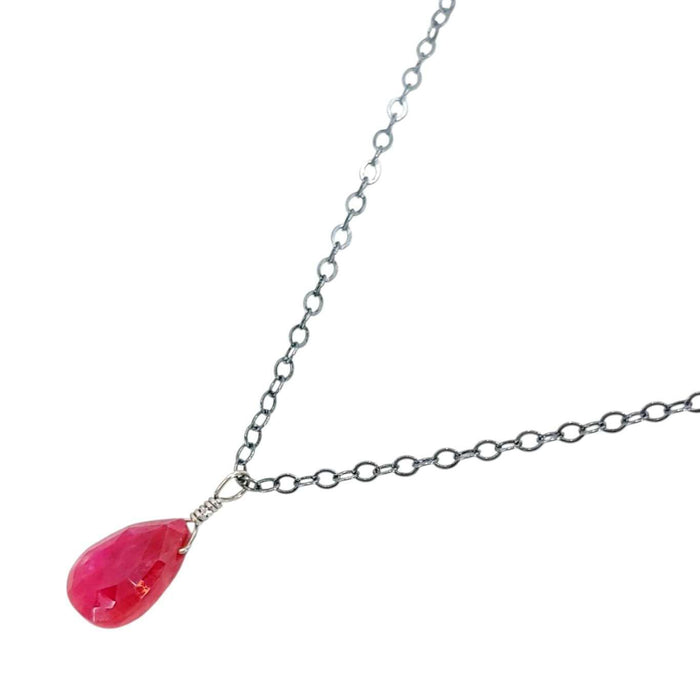 Necklace - Sterling Gemstone Drop (Ruby) by Foamy Wader
