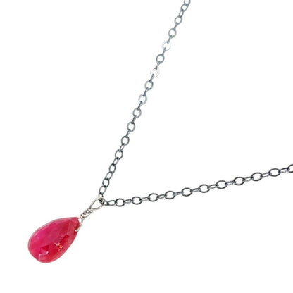 Necklace - Sterling Gemstone Drop (Ruby) by Foamy Wader