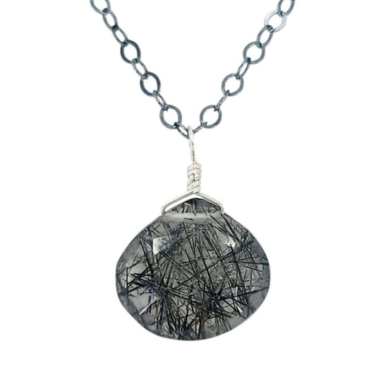Necklace - Sterling Gemstone Drop (Tourmalinated Quartz) by Foamy Wader