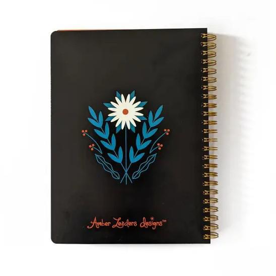 Notebook - Folk Flowers Floral on Black Spiral Bound by Amber Leaders Designs