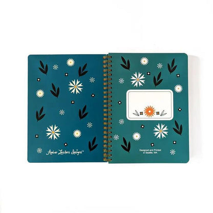 Notebook - Folk Flowers Floral on Black Spiral Bound by Amber Leaders Designs
