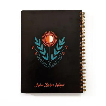 Notebook - Red Vase Floral on Black Spiral Bound by Amber Leaders Designs