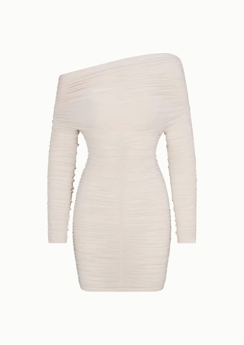 Off Shoulder Ruched long sleeve Mini Dress