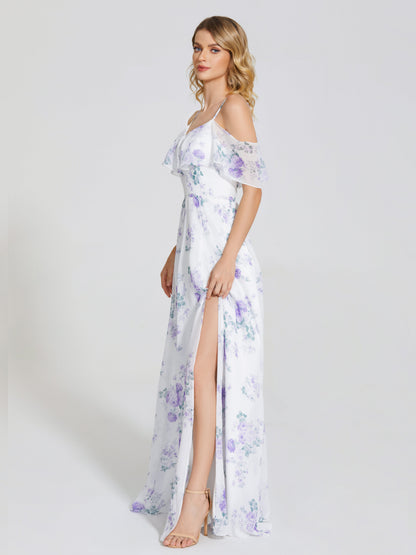 Catalina Off-Shoulder Ruffled Floral Print Bridesmaid Dress