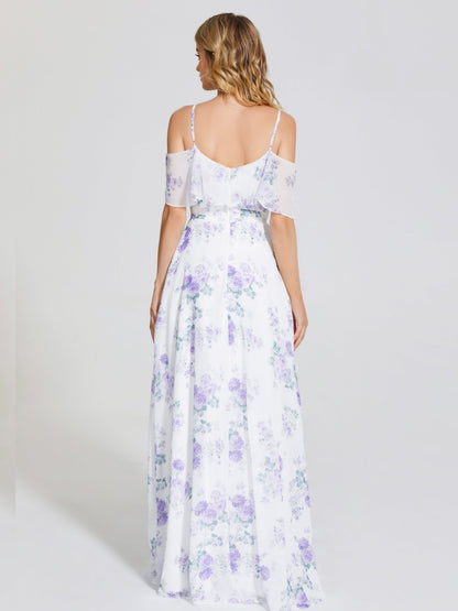 Catalina Off-Shoulder Ruffled Floral Print Bridesmaid Dress