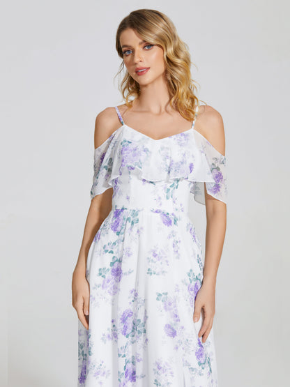 Catalina Off-Shoulder Ruffled Floral Print Bridesmaid Dress