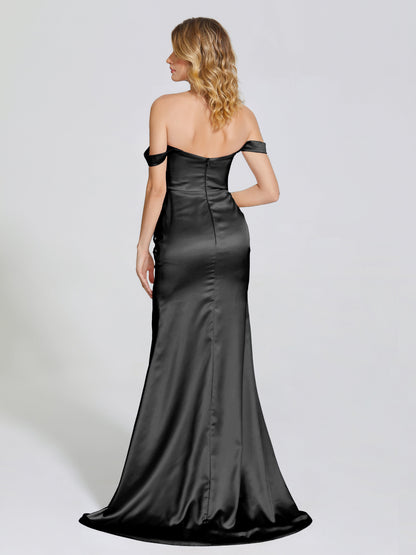 Alivia Off-Shoulder Side Slit Soft Satin Bridesmaid Dress