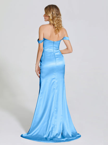Alivia Off-Shoulder Side Slit Soft Satin Bridesmaid Dress