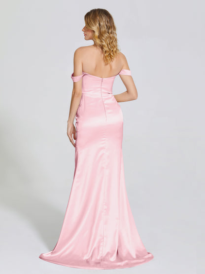 Alivia Off-Shoulder Side Slit Soft Satin Bridesmaid Dress