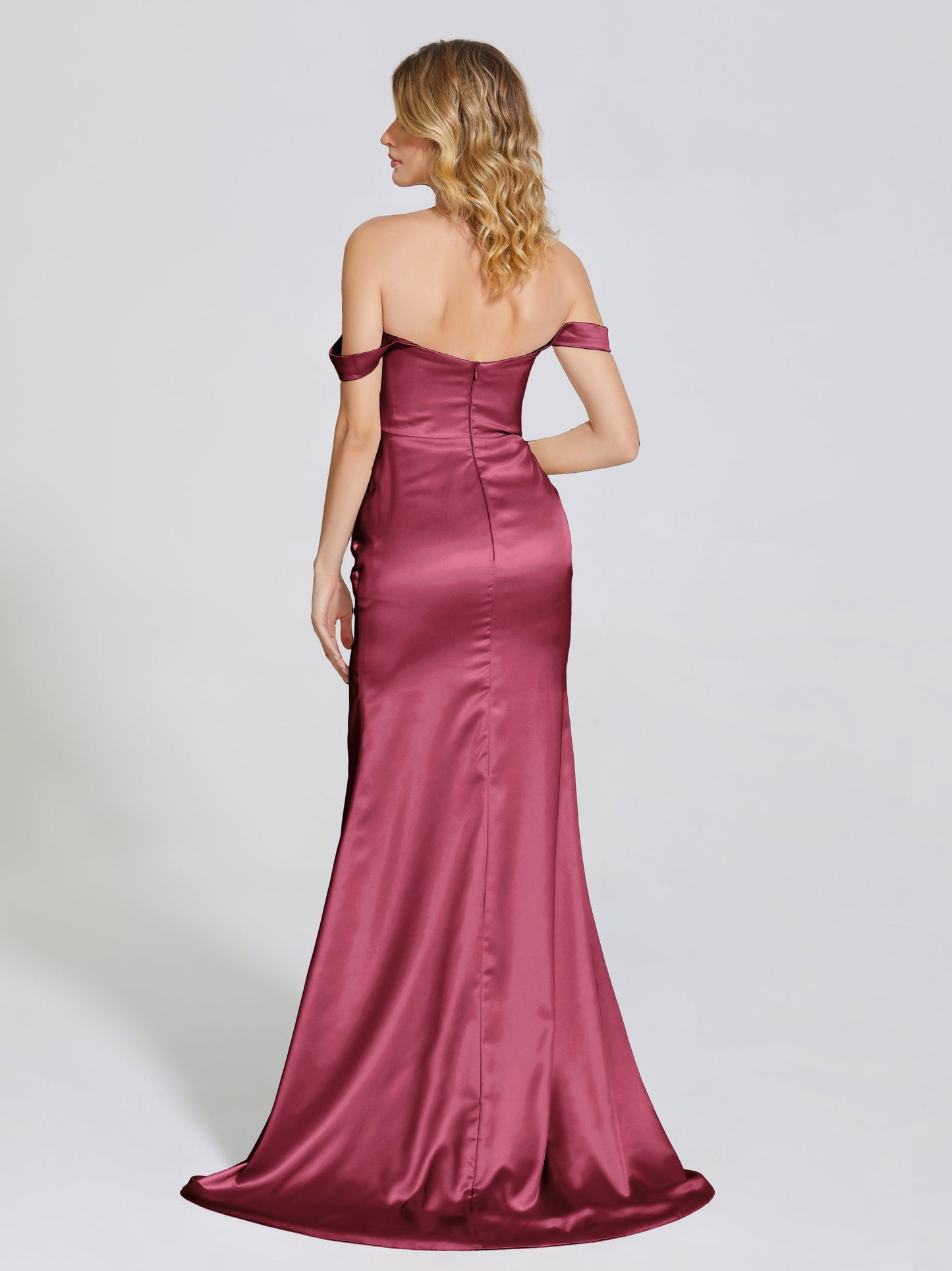 Alivia Off-Shoulder Side Slit Soft Satin Bridesmaid Dress