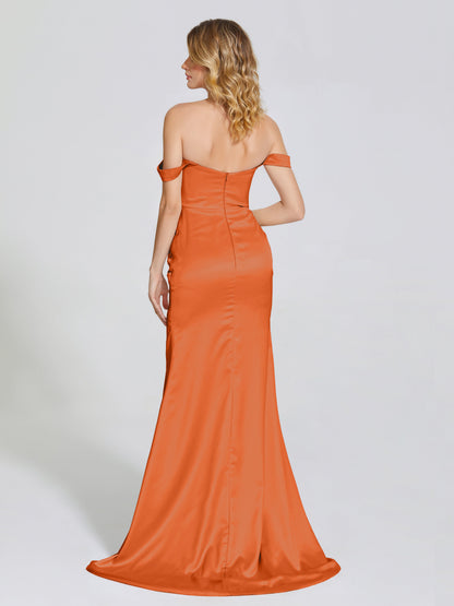 Alivia Off-Shoulder Side Slit Soft Satin Bridesmaid Dress