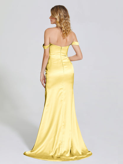 Alivia Off-Shoulder Side Slit Soft Satin Bridesmaid Dress