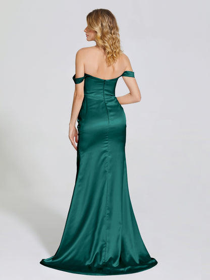 Alivia Off-Shoulder Side Slit Soft Satin Bridesmaid Dress