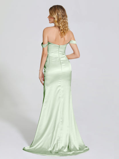 Alivia Off-Shoulder Side Slit Soft Satin Bridesmaid Dress