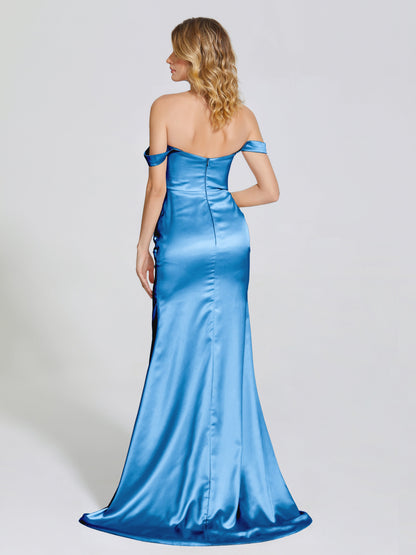 Alivia Off-Shoulder Side Slit Soft Satin Bridesmaid Dress