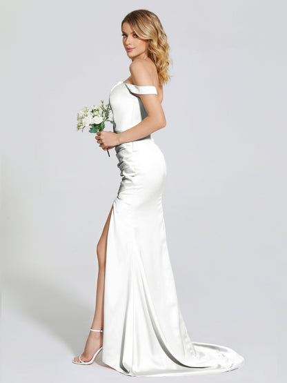 Alivia Off-Shoulder Side Slit Soft Satin Bridesmaid Dress