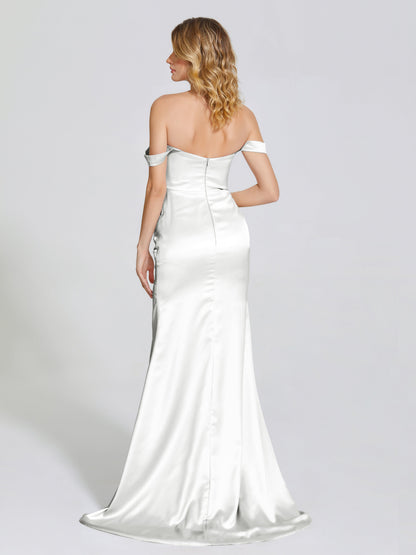 Alivia Off-Shoulder Side Slit Soft Satin Bridesmaid Dress