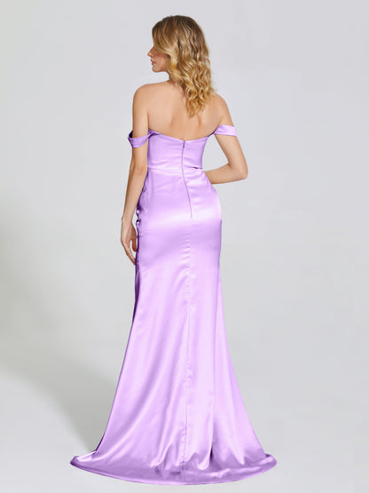 Alivia Off-Shoulder Side Slit Soft Satin Bridesmaid Dress
