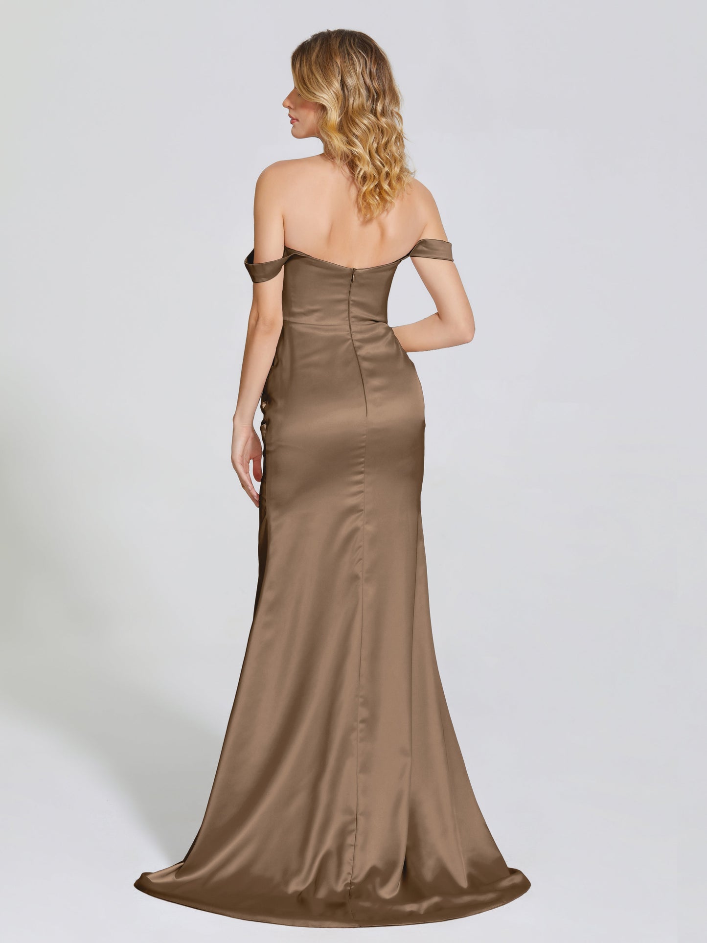 Alivia Off-Shoulder Side Slit Soft Satin Bridesmaid Dress