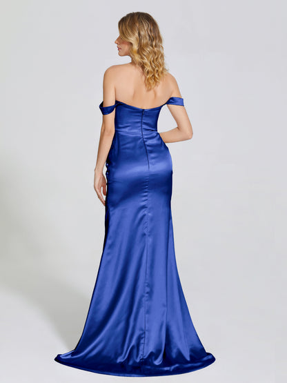 Alivia Off-Shoulder Side Slit Soft Satin Bridesmaid Dress