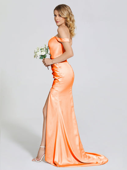 Alivia Off-Shoulder Side Slit Soft Satin Bridesmaid Dress