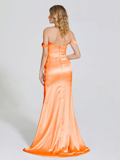 Alivia Off-Shoulder Side Slit Soft Satin Bridesmaid Dress